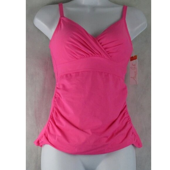 Anne Cole Women's Ruched Underwire Tankini Top Swimsuit, Pink Punch, 32DD / 34D - Picture 2 of 5